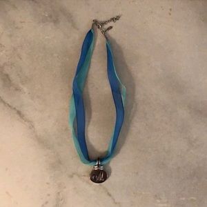 Sterling Silver Blue Ribbon “M” Necklace